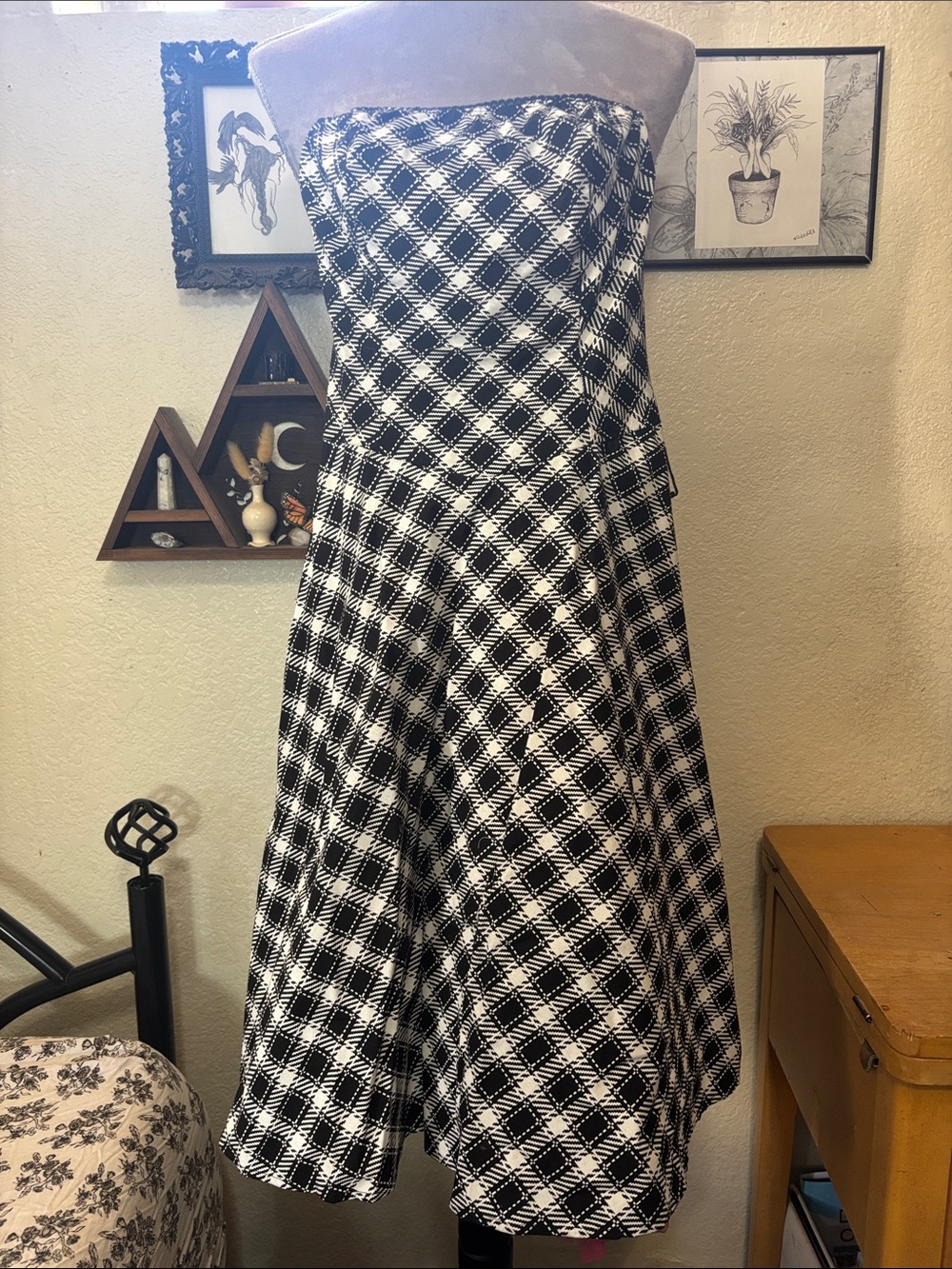 Vintage Y2K Strapless Black & White Plaid dress - homecoming